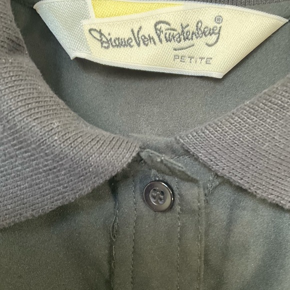 Vintage Diane von furstenberg top long sleeve collar button front black blouse - Picture 2 of 3